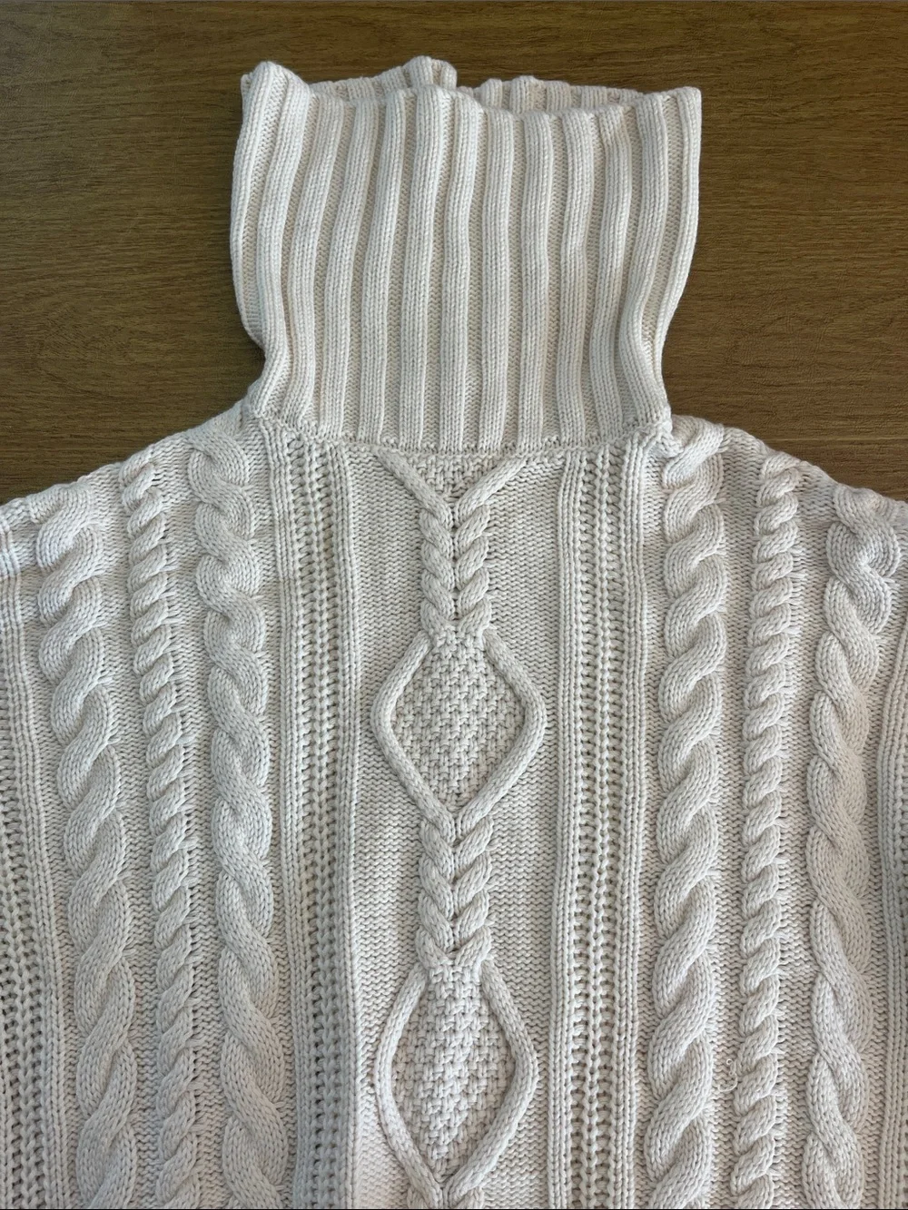 Athleta Classic Cream Cable Cowl-Neck Soft 100% Merino Wool Sweater, Sz XL
